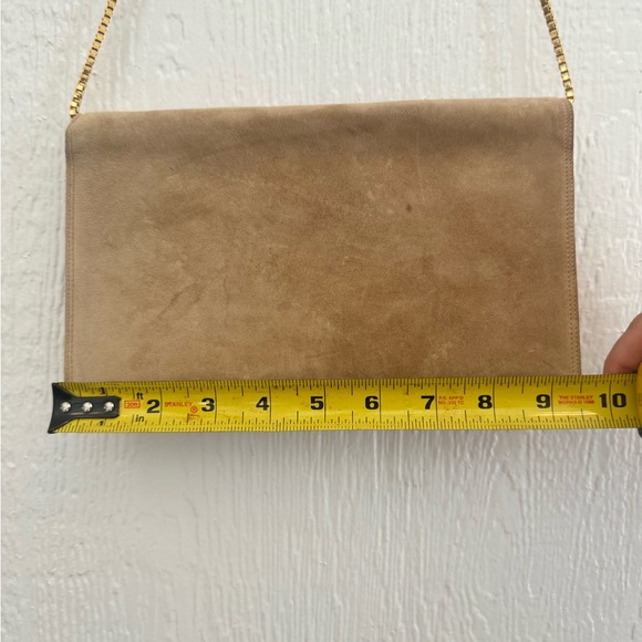 Fragiacomo purse clutch leather suede bag gold tone chain taupe Made in Italy - Picture 7 of 13
